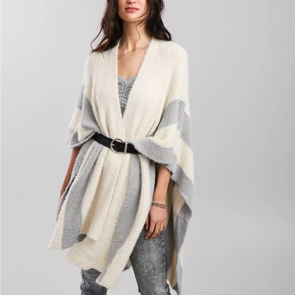 Anthropologie Saturday Sunday Striped Eyelash Shrug Sweater